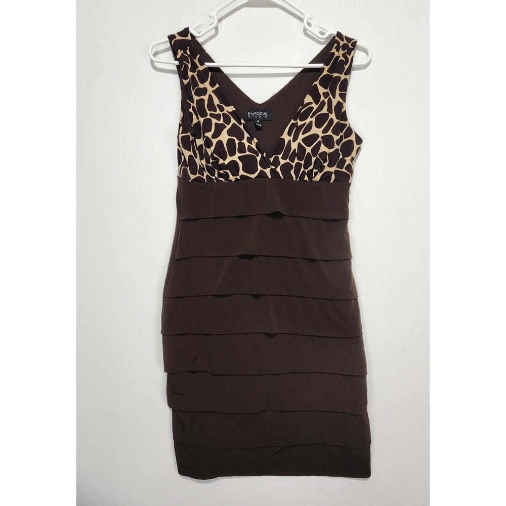 Enfocus Studio Women's Y2K Animal Print Brown Pencil Dress‎ Size 4